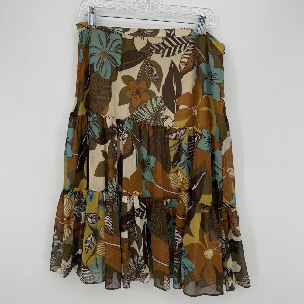 Nicole Miller Y2k Style Multicolor Floral Skirt Midi Tiered Boho Size 14